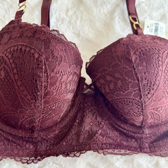 NWT Aerie Real Power Burgundy Floral Lace Balconette Bra - 34D - Picture 2 of 6